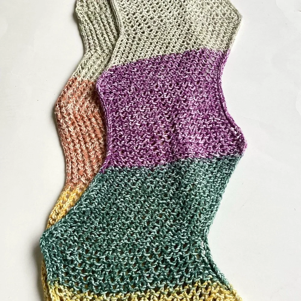 Scarf Hand Crafted Yellow Green Purple Orange Knit Acrylic